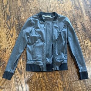 Athleta Bombtastic Dark Gray Black Zip Varsity Bomber Jacket Womens XXS EUC